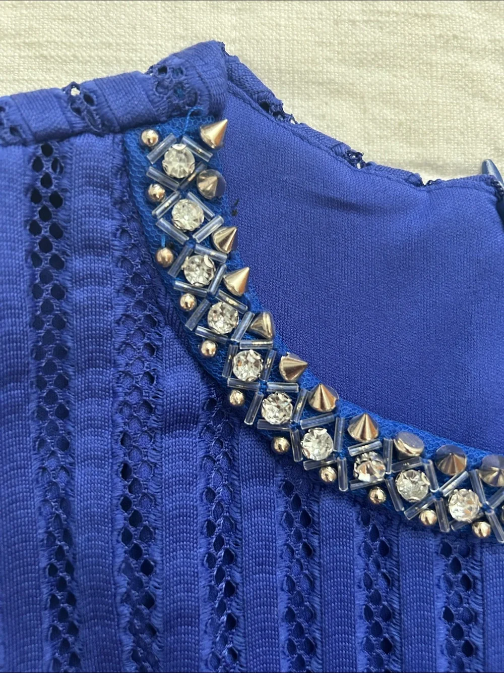 Kids Monteau Royal Blue Jeweled Neck Fit-and-Flare Dress